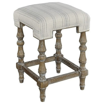 Linon Ashleigh 24" Wood Backless Upholstered Counter Stool in Beige Stripe