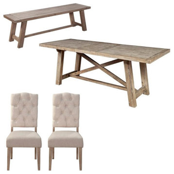 Home Square 4 Piece Furniture Set with Dining Table Parson Chairs and Bench