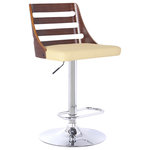 Armen Living - Storm Modern Adjustable Swivel Bar Stool, Cream - This Storm modern adjustable swivel barstool is designed with a sturdy footrest and adjustable height lever to comfortably select your desired height. This piece has a uniquely designed backrest that provides a mid-century feel with a generous and comfortable seating area. The attractive chrome finish gives a fresh look to compliment your existing decor. Seat adjusts with a gas-lift mechanism in Chrome finish with Walnut wood and Faux Leather for the seating construction. Available in Black and Cream. We stand by the quality, the craftsmanship, and the integrity of our product by offering a 1-year warranty for all our products. We want our customers to enjoy our product and we will always be there to help with our top-notch customer service support.  Product Dimensions: 18"W X 19"D X 33-43"H SH: 24-33"H