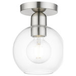 Livex Lighting - Downtown 1 Light Brushed Nickel Sphere Semi-Flush - Bring a refined lighting style to your interior with this downtown collection single light semi flush. Shown in a brushed nickel finish with clear sphere glass.