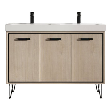 Bonnie 48" Double Bathroom Vanity Set Resin, Tan/Wood-Grain