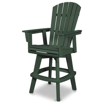 POLYWOOD Nautical Adirondack Swivel Bar Chair, Green