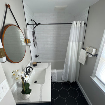 Bathroom Remodeling in Washington DC with Blue cabinet and Quartz countertop