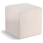 Meridian Furniture - Roy Microsuede Fabric Upholsetered Ottoman/Stool, Beige, Square - Upgrade your living space with the Roy Microsuede Fabric Ottoman/Stool. This versatile piece of furniture not only adds a pop of color to your room but also serves as a comfortable and practical seating option. The soft beige microsuede fabric and corduroy texture provide a cozy and inviting feel that blends seamlessly into any decor style. The square compact design of the Roy Microsuede Fabric Ottoman/Stool makes it perfect for small spaces, while the sturdy construction ensures durability and longevity.