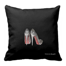 Tomova Jai Designs - High Glam Sparkle Heels Decorative Pillow, Black - Decorative Pillows