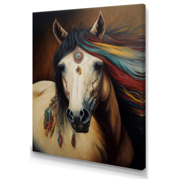 Amerindian Horse With Feathers IV Canvas, 16x32, No Frame
