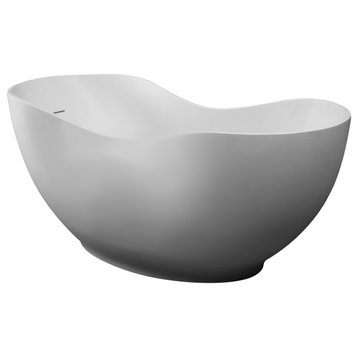 66" White Solid Surface Smooth Resin Soaking Bathtub