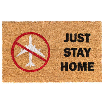 Natural Machine Tufted Just Stay Home Doormat, 18" x 30"