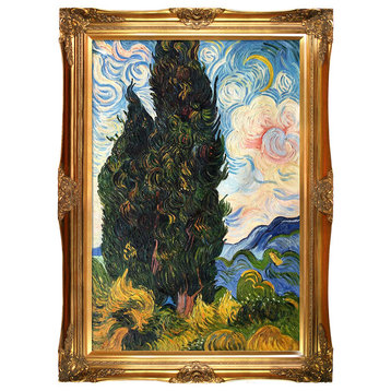 "Two Cypresses", Victorian Gold Frame 24"x36"