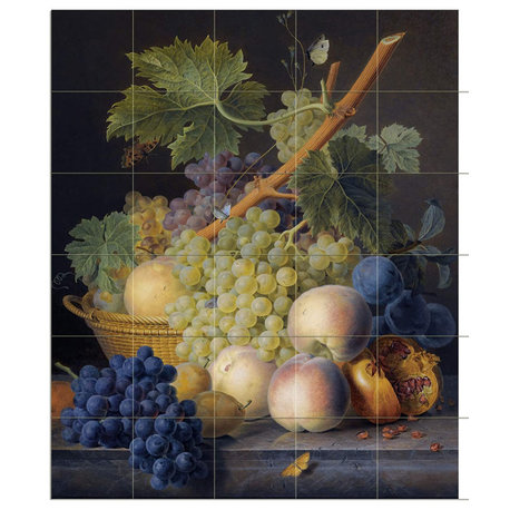 Tile Mural STILL LIFE WITH GRAPESPEACHES IN A Backsplash 4.25" Ceramic Glossy