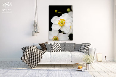 White Anemone Flowers Gallery Wrap Fine Art Canvas