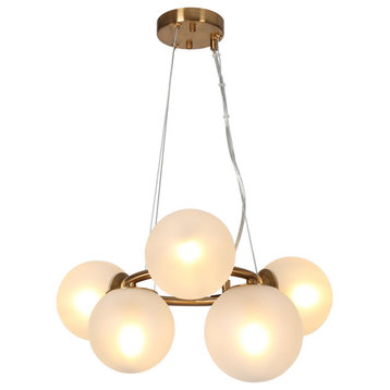 LNC 5-Light Polished Gold With Frosted Glass Globe Modern Chandelier