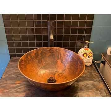 14" Copper Vessel Bathroom Sink in Natural Fire