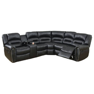 Agrigento Bonded Leather Motion Sectional Sofa Upholstered in Black