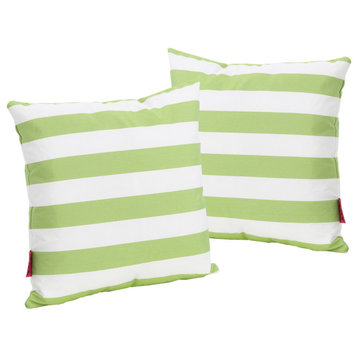 GDF Studio Coronado Outdoor Stripe Water Resistant Square Throw Pillow, Green, S