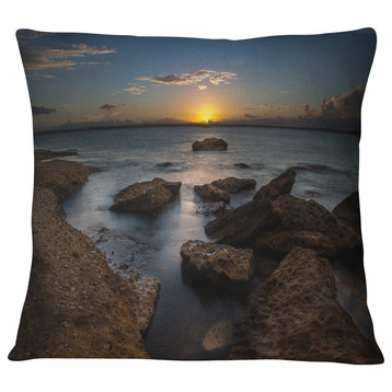 Rocky Sydney Beach at Sunset Seascape Throw Pillow, 16"x16"