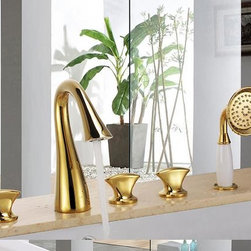 Antique Classic Golden Printed Luxury Widespread Tub Faucet with Hand Shower FBT - Bathtub Faucets