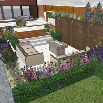 Contemporary garden with sunken seating area