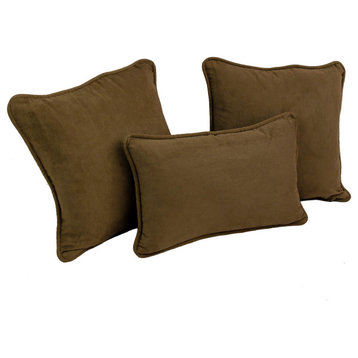 Double-Corded Solid Microsuede Throw Pillows With Inserts, Set of 3, Chocolate