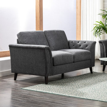 Stanton 61" Dark Gray Linen Loveseat with Tufted Arms