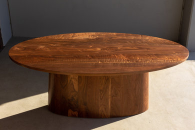 'Ellipse' Walnut Oval Pedestal Dining Table with Tapered Base