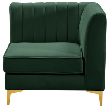 Alina Velvet Upholstered Modular Corner Chair, Green