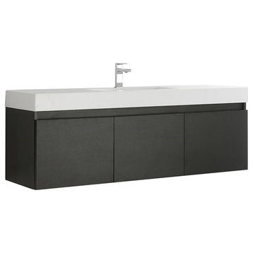 Fresca Mezzo 60" Black Wall Hung Single Sink Cabinet Integrated Sink FCB8041BW-I