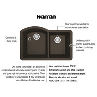 Karran Undermount Quartz 32" 60/40 Double Bowl Kitchen Sink, Brown