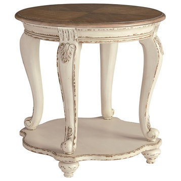 Realyn Round End Table White/Brown