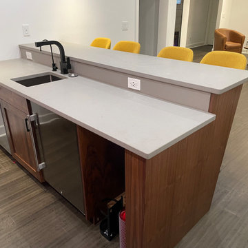 Basement launch and bar buildout with custom furniture