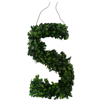 Modern Home 12" Real Preserved Boxwood Monogram Wreath Letters - S