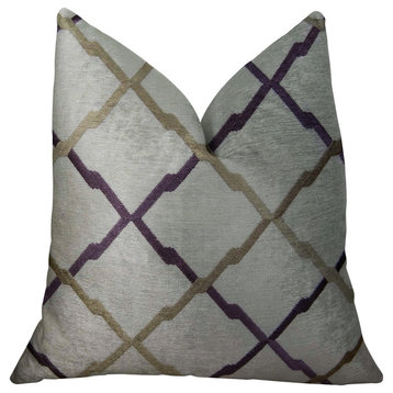 Valencia White Purple and Taupe Handmade Pillow, Double Sided 20"x36" King