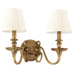 Hudson Valley Lighting - Charleston, Two Light Wall Sconce, Aged Brass Finish, Off White Faux Silk Shade - Charleston's antebellum opulence honors its southern namesake. Sprawling scrollwork and swooping curves revive the lost grandeur of Scarlett O'Hara's beloved Tara plantation. We designed these exquisite fixtures to illuminate formidable space, calling to mind double-story foyers and wrap-around staircases. Elaborate balusters, ball anchors, and classic urn details invoke the incomparable beauty of Old World craftsmanship.