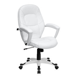 Flash Furniture Mid-Back White Leather Executive Swivel Office Chair With Synchr - Office Chairs