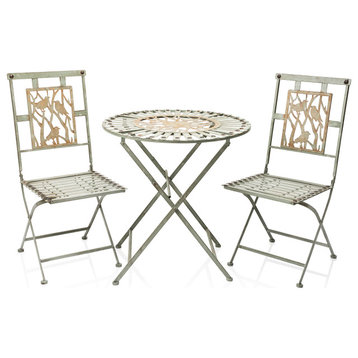 Bird Design 3-Piece Bistro Set Folding Table and Chairs Patio Seating
