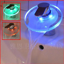 Color Changing LED Waterfall Bathroom Sink Faucet (Glass Spout)--S1003CM - Bathroom Sink Faucets