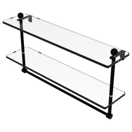 22" Two Tiered Glass Shelf with Integrated Towel Bar, Matte Black