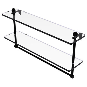 22" Two Tiered Glass Shelf with Integrated Towel Bar, Matte Black
