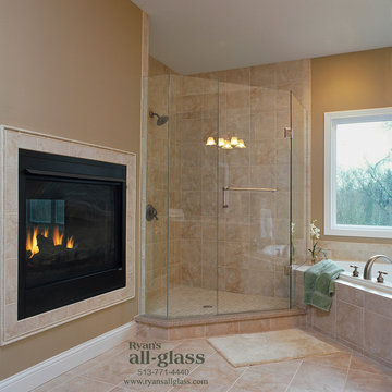 Master bath with shower enclosure and fireplace