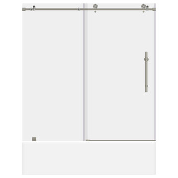 LessCare ULTRA-C Clear Glass Bath-Tub Door Brushed Nickel Finish, 56-60"x62"