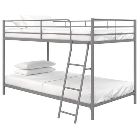 DHP Junior Modern Metal Gray Twin over Twin Low Bunk Bed for Kids