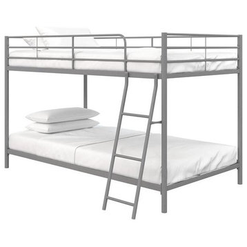 DHP Junior Modern Metal Gray Twin over Twin Low Bunk Bed for Kids