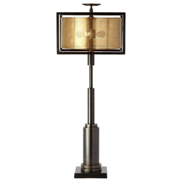 Retro Industrial Minimalist Bronze Table Lamp, Brass Metal Shade Mid Century