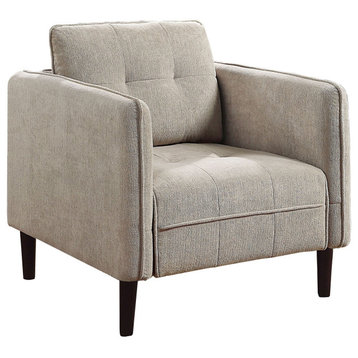 Hak 33" Accent Chair, Rounded Arms, Biscuit Tufting, Wood Legs, Taupe