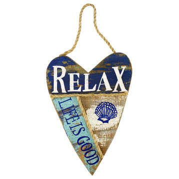 Relax Life Is Good Wood Heart Shaped Wall Plaque 11 Inches