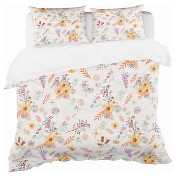 Floral Pretty With Pastel Flowers Bohemian Eclectic Bedding, Queen