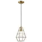 Livex Lighting - Livex Lighting 41322-01 Geometric Shade - 7.75" One Light Mini Pendant - Suspended from a simple black cord, this mini pendGeometric Shade 7.75 Antique Brass Antiqu *UL Approved: YES Energy Star Qualified: n/a ADA Certified: n/a  *Number of Lights: Lamp: 1-*Wattage:60w Medium Base bulb(s) *Bulb Included:No *Bulb Type:Medium Base *Finish Type:Antique Brass