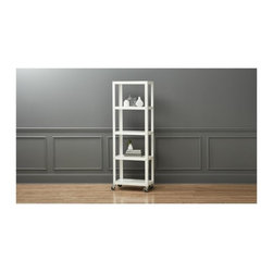 go-cart white five-shelf rolling bookcase | CB2 - Cable Management