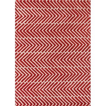 Davin Contemporary Area Rug, Red and White, 7'x10'