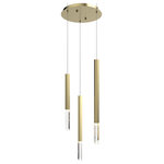 ET2 - Diaphane LED Pendant, Gold - Hexagonal tubes of various lengths terminate at blocks of naturally translucent rock crystal. Each stone varies in diaphaneity making a unique display of refracted light. Available in plated Gold and matte Black this luxurious LED pendant light cluster amplifies the beauty of natural materials.